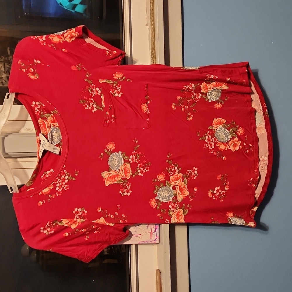 Floral, flowy, red top